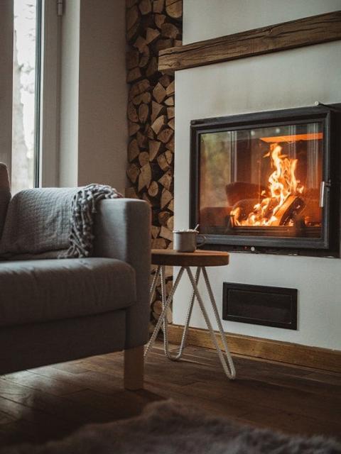 Fireplace in contemporary room 