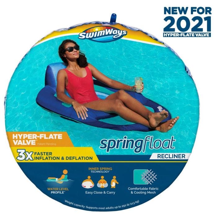 Spring Float Recliner Swim Lounger with Hyper Flate Valve