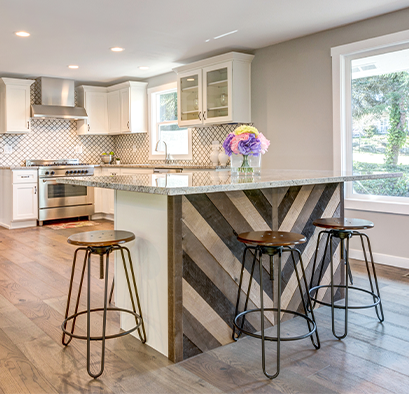 Bar stools at a kitchen island bar