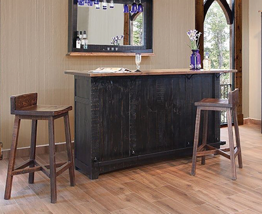 Rustic bar in a living room