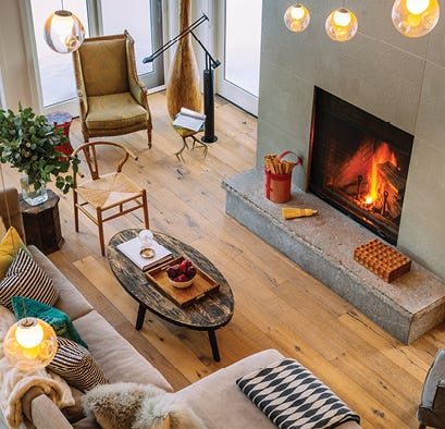 Fireplace burning in a living room
