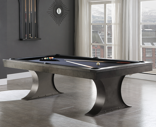 Industrial pool table on carpet