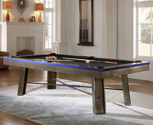 Industrial pool table on carpet