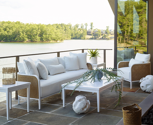 Outdoor Sofa White Fabric