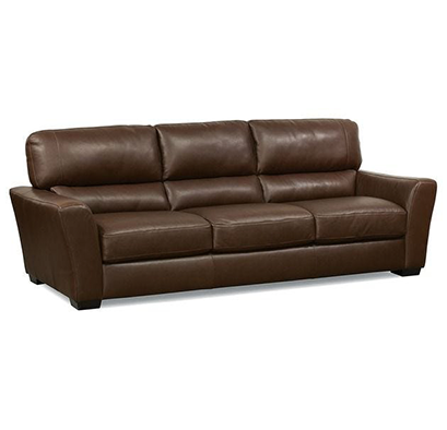 Contemporary brown leather couch on white background