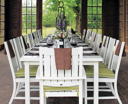 Grey wicker set outside on patio