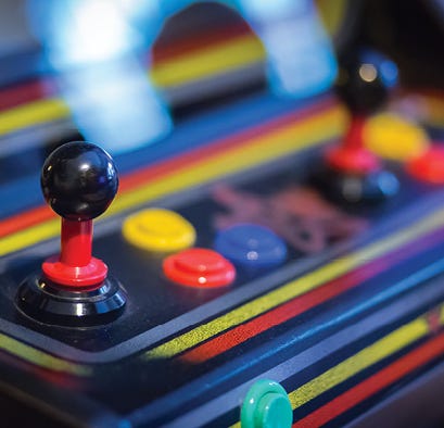 Retro arcade game gamepad close up