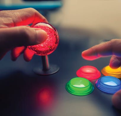 Retro arcade game gamepad close up