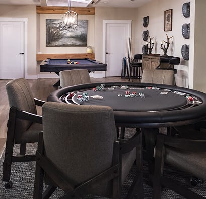 Game table set in a rec room space