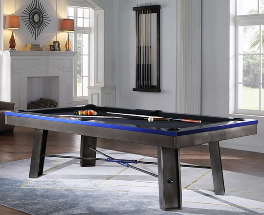 Contemporary styled pool table in a living room
