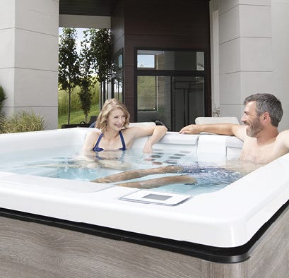 Couple relaxing in a hot tub