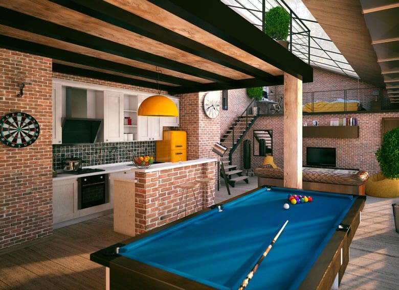 Pool table in modern apartment