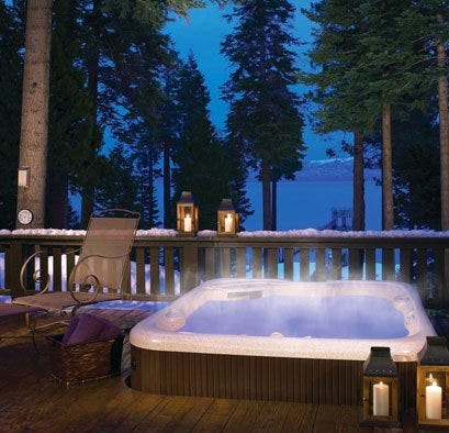 Spa on a deck in a wooded setting