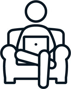 Icon of person sitting in armchair with laptop